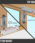 Diagram showing installation of Patio Sliding Door Security Foot Lock Kick Lock on top and bottom rail