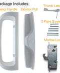 Patio Door Handle Set With Mortise Lock For Sliding Glass Doors Non Keyed Latch White Diecast 45 Degree Design Replacement