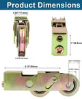 Product dimensions of 4 Pack Sliding Patio Door Tandem Roller Assembly Replacement For Sliding Glass Doors And Screen Doors.
