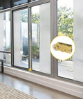 Installed patio door tandem roller with white nylon wheel and precision bearing in steel housing for smooth sliding doors.