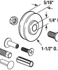Diagram of One And One Half Inch Patio Roller Kit Two Pack With Steel Ball Bearing Wheels Includes Two Rollers Two Axle Pins Two Roll Pins And Versatile Mounting Hardware For Rivet Roll Pin Drive Pin Binder Post Or Screw Or Bolt Installations