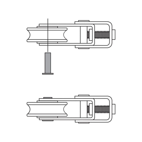 Diagram of One And One Half Inch Patio Roller Kit Two Pack With Steel Ball Bearing Wheels Includes Two Rollers, pins, and hardware.