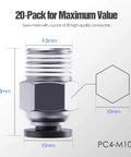 Push To Connect 4mm Bowden PTFE Tube Fittings For 3D Printers PC4 M10 Pneumatic Quick Couplers Pack Of 20 close-up view