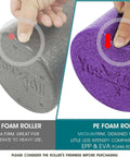 Comparison of medium firm PE foam roller and extra firm EPP roller, showing firmness difference and product texture