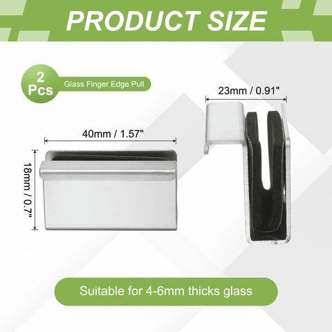 Two Pack Glass Finger Edge Pull Handles 1.57 Inch Length For Glass Thickness 0.16 To 0.24 Inch Concealed Cabinet Door Pulls Product Size