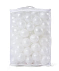 White mesh bag filled with 100 pearl white Ball Pit Balls 100 Play Balls Plastic Balls for Baby Girls Toddlers Kids Play Tent Pool Playhouse Playpen Party Decoration.