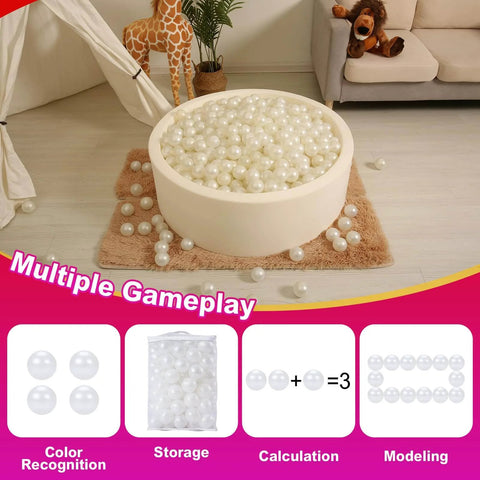 Ball Pit Balls 100 Play Balls Plastic Balls for Baby Girls Toddlers Kids Play Tent Pool Playhouse Playpen Party Decoration, Pearl White