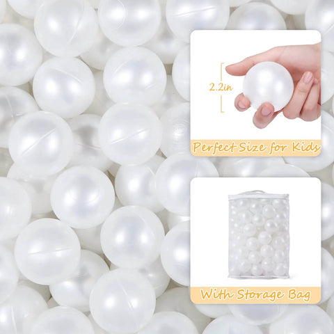 Pearl white 2.16-inch plastic ball pit balls with storage bag; Ball Pit Balls 100 Play Balls Plastic Balls for Baby Girls Toddlers Kids Play Tent Pool Playhouse Playpen Party Decoration, Pearl White