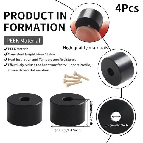 Upgrade your Voron 2.4 R2 with a PEEK bed leveling column and solid hotbed mount, black PEEK material, 4 pieces with screws