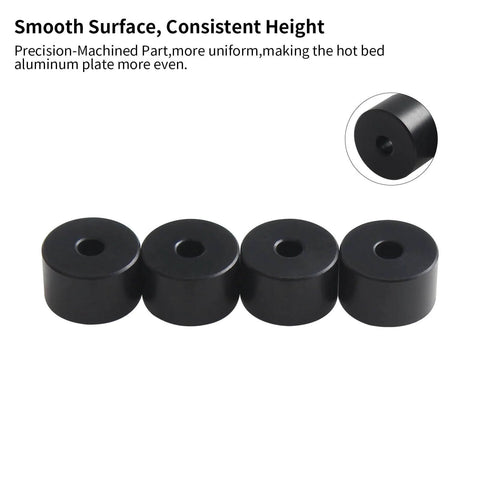 Upgrade your Voron 2.4 R2 with a PEEK bed leveling column and solid hotbed mount, shown as four black leveling columns.