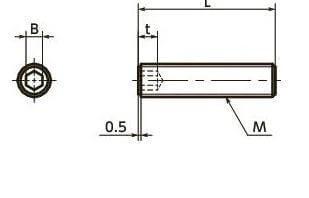 Technical drawing of SPE-M3-15-T NBK Plastic Screw, Socket Hex set Screws, PEEK 10-Pack Screws, Made in Japan