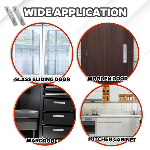 Adhesive Cabinet Handles Peel And Stick No Drill Silver Five Point Five Inch Drawer Pulls installed on various doors and cabinets