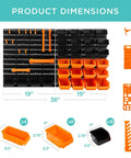 Dimensions of Wall Mounted Pegboard Garage Storage System With 28 Color Coded Bins And 14 Accessories 44 Piece Tool Organizer