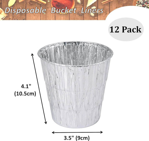 Disposable aluminum liner, 4.1 inch height, 3.5 inch width, for Pellet Grill Grease Bucket with 12pcs Drip Liners Fit for Camp Chef/Traeger/Pit Boss/Z Grills Wood Pellet Grill
