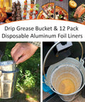 Pellet Grill Grease Bucket with 12pcs Drip Liners fit for Camp Chef/Traeger/Pit Boss/Z Grills installed on grill with hand inserting liner