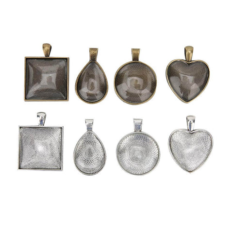 DIY Necklace Making Kit With Base Tray Pendant Molds And 60pc Metal And Plastic Accessories, various shapes on display