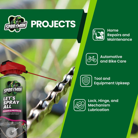 Rust Busting Corrosion Inhibitor Penetrating Oil Spray For Stuck Bolts And Nuts, ideal for home repairs and bike care, spray can close-up.