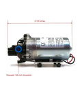 Side view of Pentair Shurflo 8000-543-936 12V DC standard water pump with pre-wired harness, 1.8 GPM 60 PSI, 8 1/8 inch length, 5/8 inch diameter.