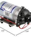 Pentair SHURflo 8000-543-236 12V automatic-demand diaphragm pump with Viton valves and 3/8 in NPT ports, dimensions labeled.