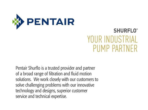 Pentair Shurflo logo and text "Your Industrial Pump Partner" with company description about filtration and fluid motion solutions.
