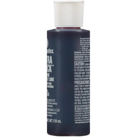 Permatex 81950 Ultra Slick Engine Assembly Lube, 4 oz. , Red bottle side view with label and white cap