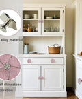 Petal Flower Drawer Pulls Set 4pcs Zinc Alloy Single Hole Handles With Rhinestone Inlays installed on white kitchen cabinets