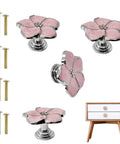 Petal Flower Drawer Pulls Set 4pcs Zinc Alloy Single Hole Handles With Rhinestone Inlays for dresser, closet, and cabinet