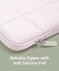 Close-up of petal pink Nylon Puffy Zipper Laptop Sleeve Medium Compatible With MacBook Pro Air Chromebook HP Laptops Up To 14 Inch