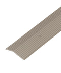 Close-up of 1-3/8 in. X 36 in. Pewter Aluminum Carpet Trim w/Screw Nails showing ridged surface and pewter finish.