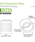 Diagram of 100 Pack One Half Inch PEX A Expansion Rings Reinforcing Sleeves With Stop Rings For Pipe Tubing System details.