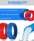Pex B Pipe One Half Inch 200 Ft Two Rolls Blue And Red Color Coded Tubing highlighting durability and resistance features