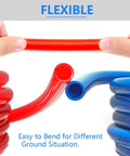Pex B Pipe One Half Inch 200 Ft Two Rolls Blue And Red Color Coded Tubing With Pipe Cutter shown flexible in hands.