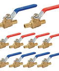Ten Pack PEX Ball Valve One Half Inch Full Port Quarter Turn Crimp Shut Off Valve For Hot And Cold Water Red And Blue Pack