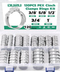 120 Piece Pex Crimp Ring and Cinch Clamp Set in 304 Stainless Steel for Pex Tubing Includes Five Sizes in a Storage Box