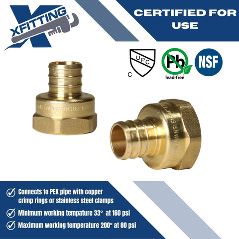 Three Quarter Inch PEX To Three Quarter Inch Female NPT Adapter Twin Pack Two Pieces Full Port Crimp Version Brass Connectors