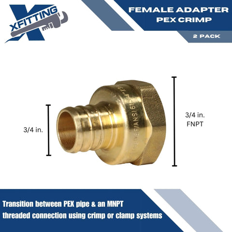 Three Quarter Inch PEX To Three Quarter Inch Female NPT Adapter Twin Pack Two Pieces Compatible With All PEX Tubing Brands