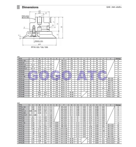 Technical dimensions of PFTK 80 Pneumatic Vacuum Suction Cup NBR Nitrile Rubber 15 to 95 mm for industrial robot gripping heavy duty