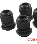 Five Pack PG13.5 Black Plastic Waterproof Cable Glands for Outdoor Wiring, IP67 Sealed, Fits 6-11mm Cables displayed