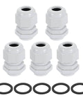 Five Pack PG13.5 Nylon Cable Glands Waterproof Cord Grip Connectors With Washers Gaskets And Locknut For Junction Box Heavy Duty 6 To 11mm Wire Grommet Protectors White image
