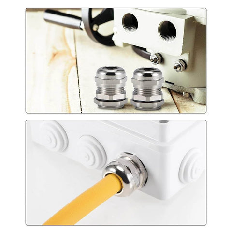 PG21 Cable Gland 13mm To 18mm Waterproof Metal Joint With Adjustable Locknut And Washer Brass Nickel Plated Anti Loosening Connection No Fuss Easy Install Two Pack For Secure Cable Sealing In Harsh Environments