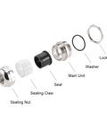 Components of the PG21 Cable Gland 13mm To 18mm Waterproof Metal Joint With Adjustable Locknut And Washer Brass Nickel Plated