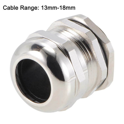 Front view of PG21 Cable Gland 13mm To 18mm Waterproof Metal Joint With Adjustable Locknut And Washer Brass Nickel Plated Anti Loosening Connection