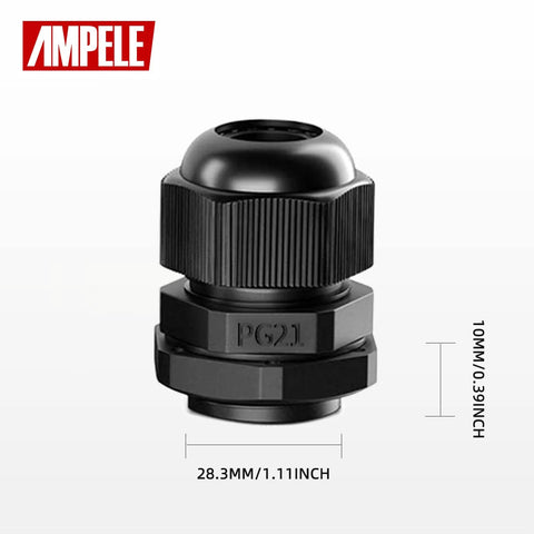 PG21 Nylon Cable Glands Waterproof IP68 20 Pack Adjustable 13 To 18mm With Gaskets Black Durable PA66 Nylon