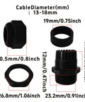 5 Pack PG21 Nylon Cable Gland Connectors Waterproof IP68 with Adjustable Locknut Protectors for 13-18mm Cables