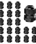 PG21 Nylon Cable Glands Waterproof IP68 20 Pack Adjustable 13 To 18mm With Gaskets Black For Indoor And Outdoor Applications
