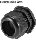 PG36 Cable Gland 22mm To 32mm Waterproof Nylon Wire Hole Joint With Washer Adjustable Locknut, black, side view