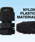 Heavy Duty PG7 Cable Glands Black Nylon Waterproof IP68 With Gaskets And Adjustable Locknut For 3.1 To 6.6mm Wires Suitable For Enclosures