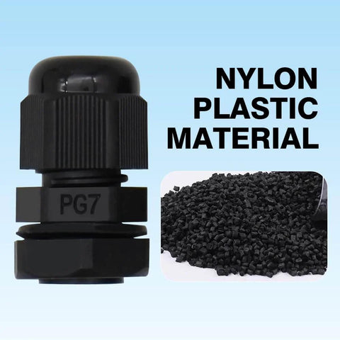 Heavy Duty PG7 Cable Glands Black Nylon Waterproof IP68 With Gaskets And Adjustable Locknut For 3.1 To 6.6mm Wires Suitable For Enclosures