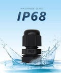Heavy Duty PG7 Cable Glands Black Nylon Waterproof IP68 With Gaskets And Adjustable Locknut For 3.1 To 6.6mm Wires