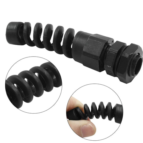 PG7 Cable Gland 10 Pack Waterproof Plastic Glands For 3mm To 6.5mm Wire Holes With Rubber Seal Spiral Flex Strain Relief Protector